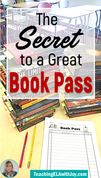 Hook your students on independent reading with a Book Pass! Learn the secret to a successful Book Pass with 30 suggested YA titles. TeachingELAwithJoy.com #independentreading #bookpass #speeddating