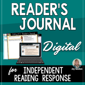 Here's a reader's journal for independent reading response that's digital! Students type on colorful templates reflecting plot events and personal reactions. Perfect for ELA distance learning! #distancelearning #independentreading #readerresponse #remoteteaching