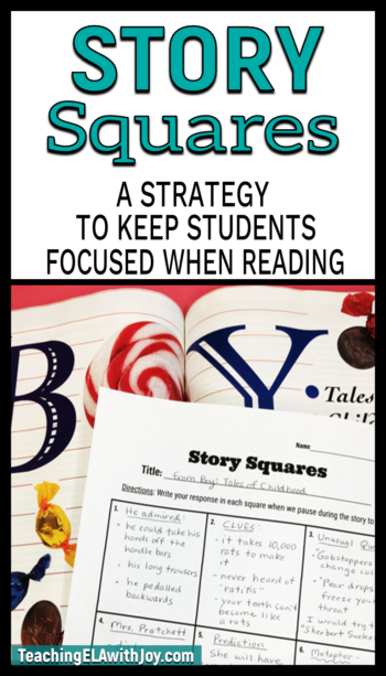Story Squares is a strategy for keeping your students focused and attentive when reading class literature. Read about this motivating learning tool and print a template to use in your ELA lesson plans today! www.TeachingELAwithJoy.com #middleschoolela
