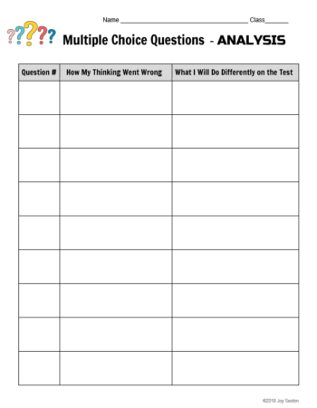 FREE ELA test prep student self-evaluation chart for multiple choice practice strategy - Read about test prep ideas in my blog post at TeachingELAwithJoy.com.
