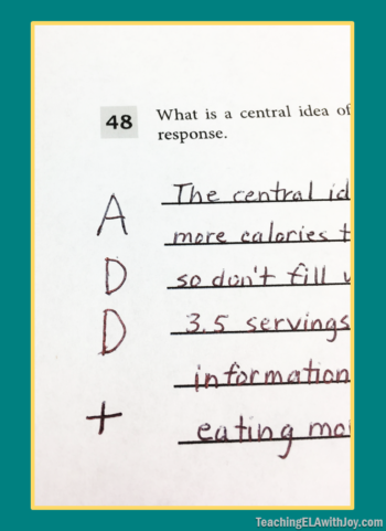 Here's a strategy for ELA constructed response test prep. Read about ideas for ELA writing practice for state tests. TeachingELAwithJoy.com