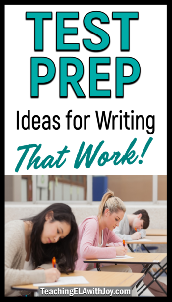 Need test prep for writing ideas? Click to find help for constructed response and essay question writing review for state testing. www.TeachingELAwithJoy.com #elatestprep #middleschoolela #testprepwriting