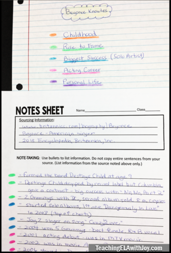 A research strategy for organizing notes by color-coding. Great for teaching research skills in middle or high school TeachingELAwithJoy.com