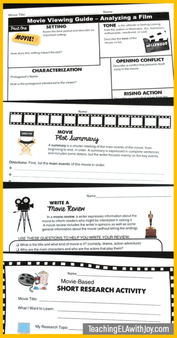 This movie guide for ANY movie works great for an end-of-the-year activity with Common Core alignment! Perfect for sub days, too! #movieguide #middle schoolenglish