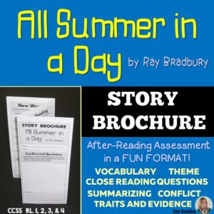 This story brochure is a great way for students to practice Common Core literature skills in a fun format. Skills include close reading, citing evidence, theme, summarizing, and more. #allsummer #shortstories #middleschoolenglish