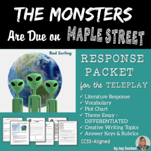 This response packet for The Monsters Are Due on Maple Street includes activities for plot analysis, characterization, vocabulary, and theme. Attractively designed with a full theme essay and rubric. #monstersaredue #rodserling #middleschoolela