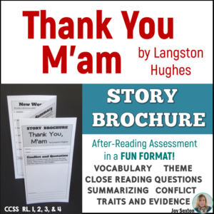 Students will enjoy this foldable story assessment for "Thank You M'am." A variety of Common Core-aligned topics require students to analyze the text and produce text evidence. #thankyoumam #langstonhughes #middleschoolela