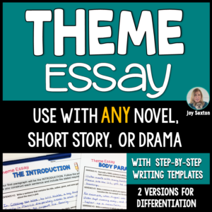 Deze thema-essay-opdracht leidt je leerlingen stap voor stap door het schrijfproces. Perfect voor middelbare school ELA of negende klas ELA. #themeessay #middleschoolela #middleschoolwriting
