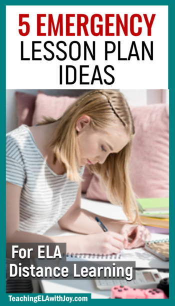 If you're planning lessons for distance learning, check out these emergency lesson plan ideas for middle school ELA. You'll find at-home learning activities for reading and writing that are standards-based. www.TeachingELAwithJoy.com