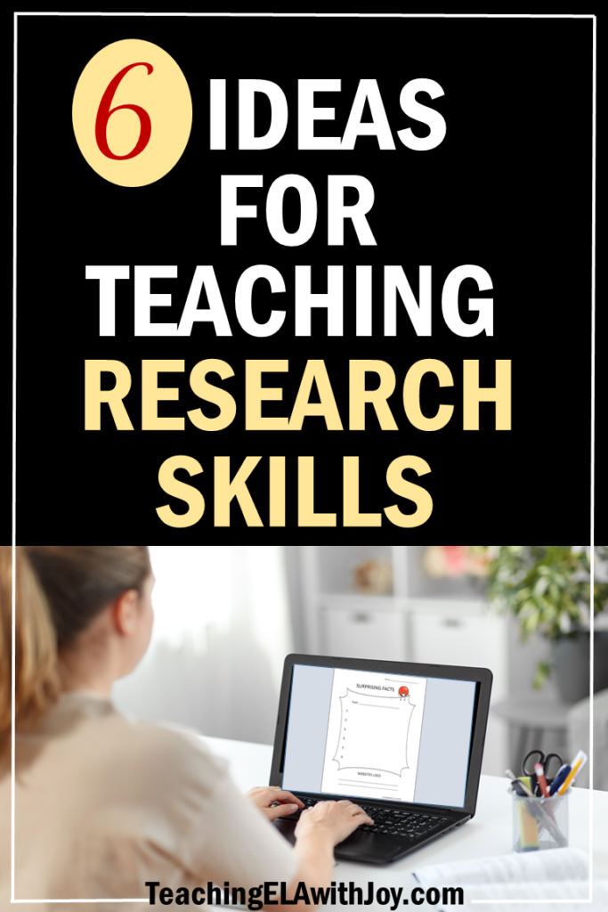 These 6 ideas for teaching research skills will provide engaging practice for your ELA students! Discover simple activities to help streamline the research process. Perfect for middle school, this post includes a free printable resource. www.TeachingELAwithJoy.com