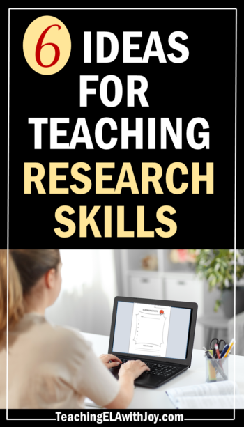 The research process can be overwhelming for middle school students. Find 6 meaningful activities to help you teach research skills in ELA. www.TeachingELAwithJoy.com